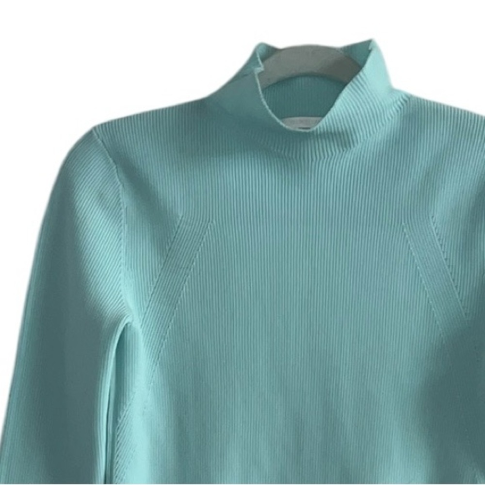 Helmut Lang Foam  Blue Mockneck Ribbed Sweater Size Medium - Picture 7 of 13